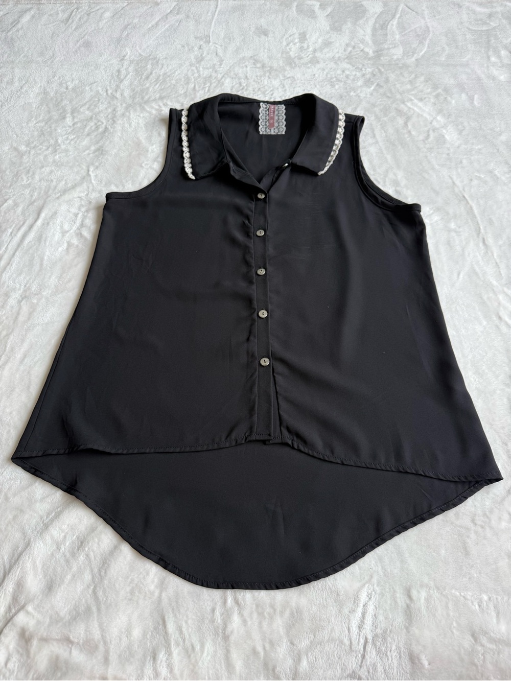 Anthropologie Black Top with Cream Lace, Sleeveless - Picture 5 of 9